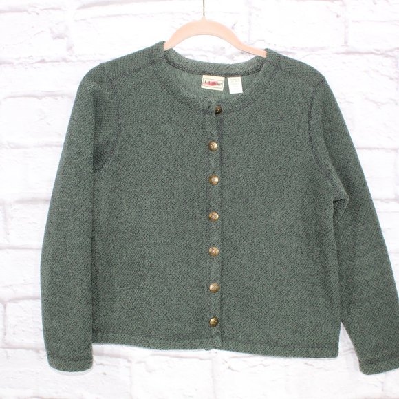 L.L. Bean Sweaters - LL Bean Green Knit Fleece Lined Button Front Cardigan Sweater Size S
